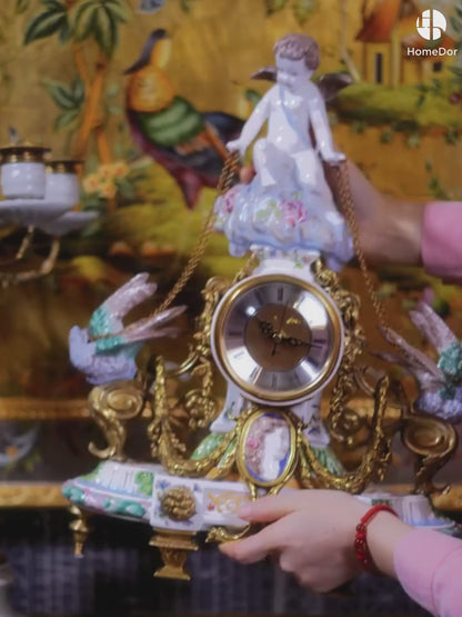 HomeDor × FH&Home | Romantic Cherub & Bird Accent Mantel Clock Set