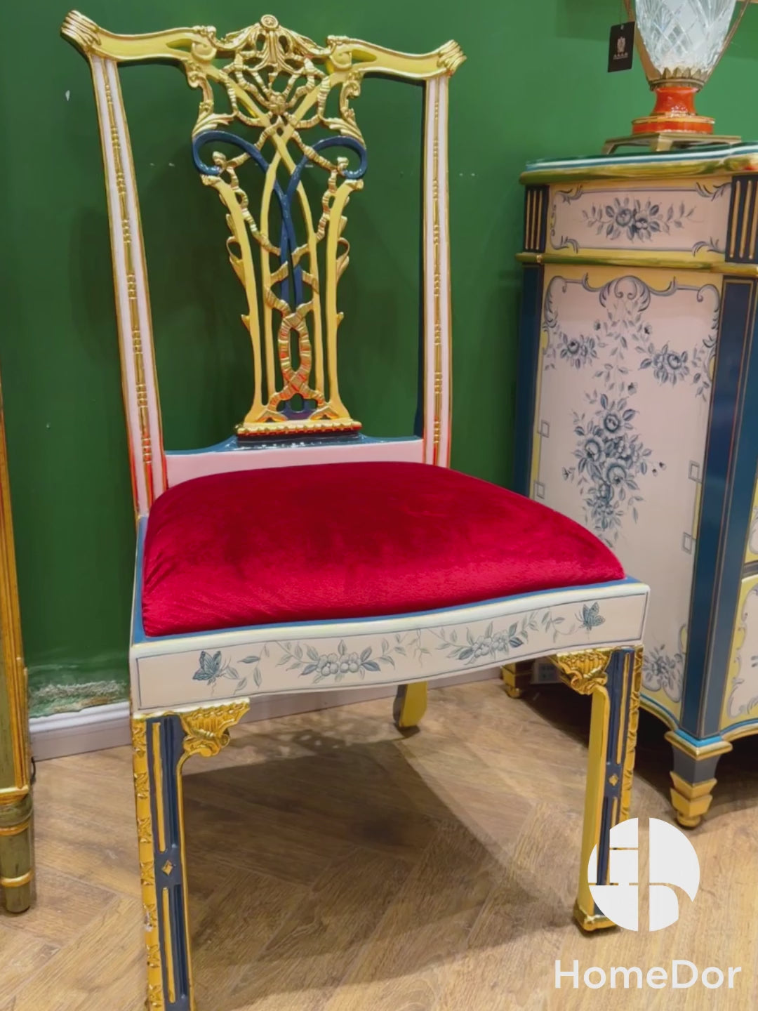 HomeDor × FH&Home | Opulent Dining Chair with Velvet Upholstery & Gilded-Carved Back