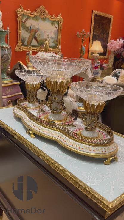 HomeDor × FH&Home | Prague Collection Exquisite Oriental Crane Crystal Glass Fruit Platter