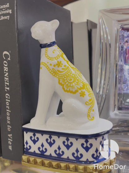 HomeDor White Sitting Cheetah Bookend