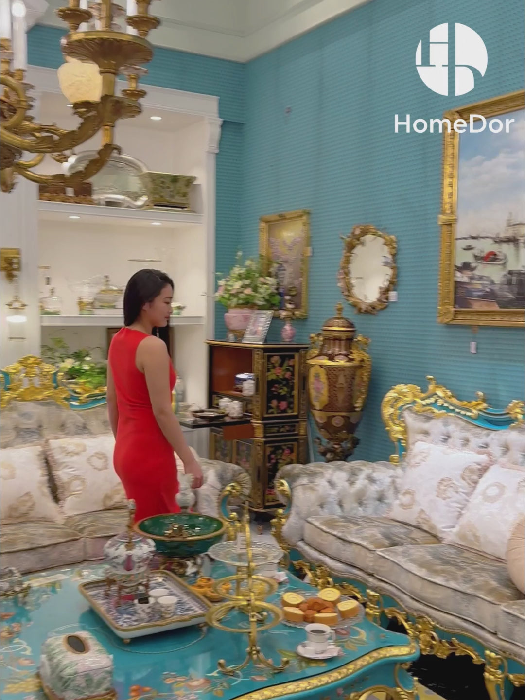 HomeDor × FH&Home | Blue Symphony Baroque Royal Carved Luxury Sofa