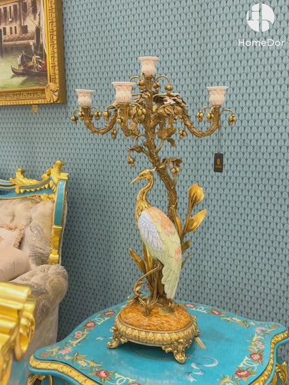HomeDor Artistic Colorful Crane 5-Arm Candelabra