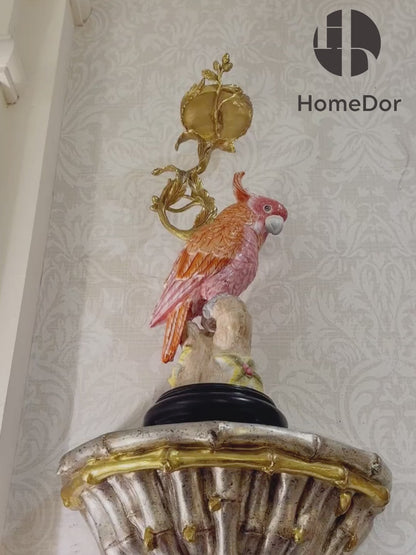 HomeDor Pink Cockatoo Gilded Branch Candle Holders