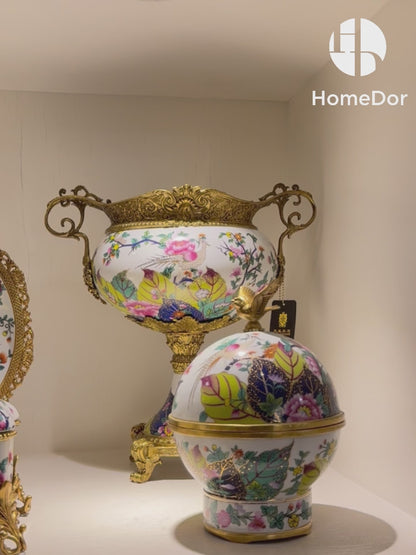 HomeDor Luxe Classical Polychrome Bird-Blossom Decor Set-II