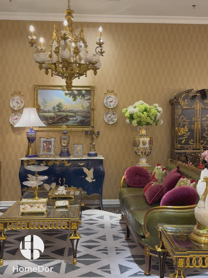 HomeDor × FH&Home | Luxury Chinoiserie Hand-Painted Crane & Pine Sideboard