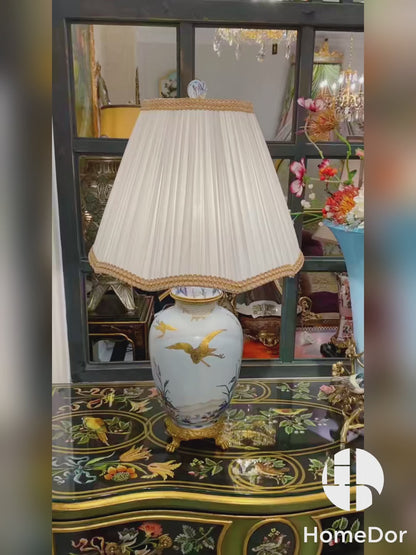 HomeDor × FH&Home | Elegant Gold - painted Crane Porcelain Table Lamp