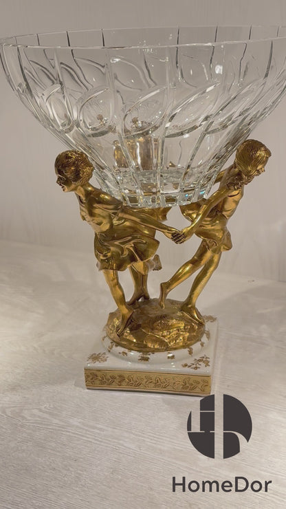 HomeDor × FH&Home | Prague Collection Exquisite Crystal Fruit Bowl with Brass Girls