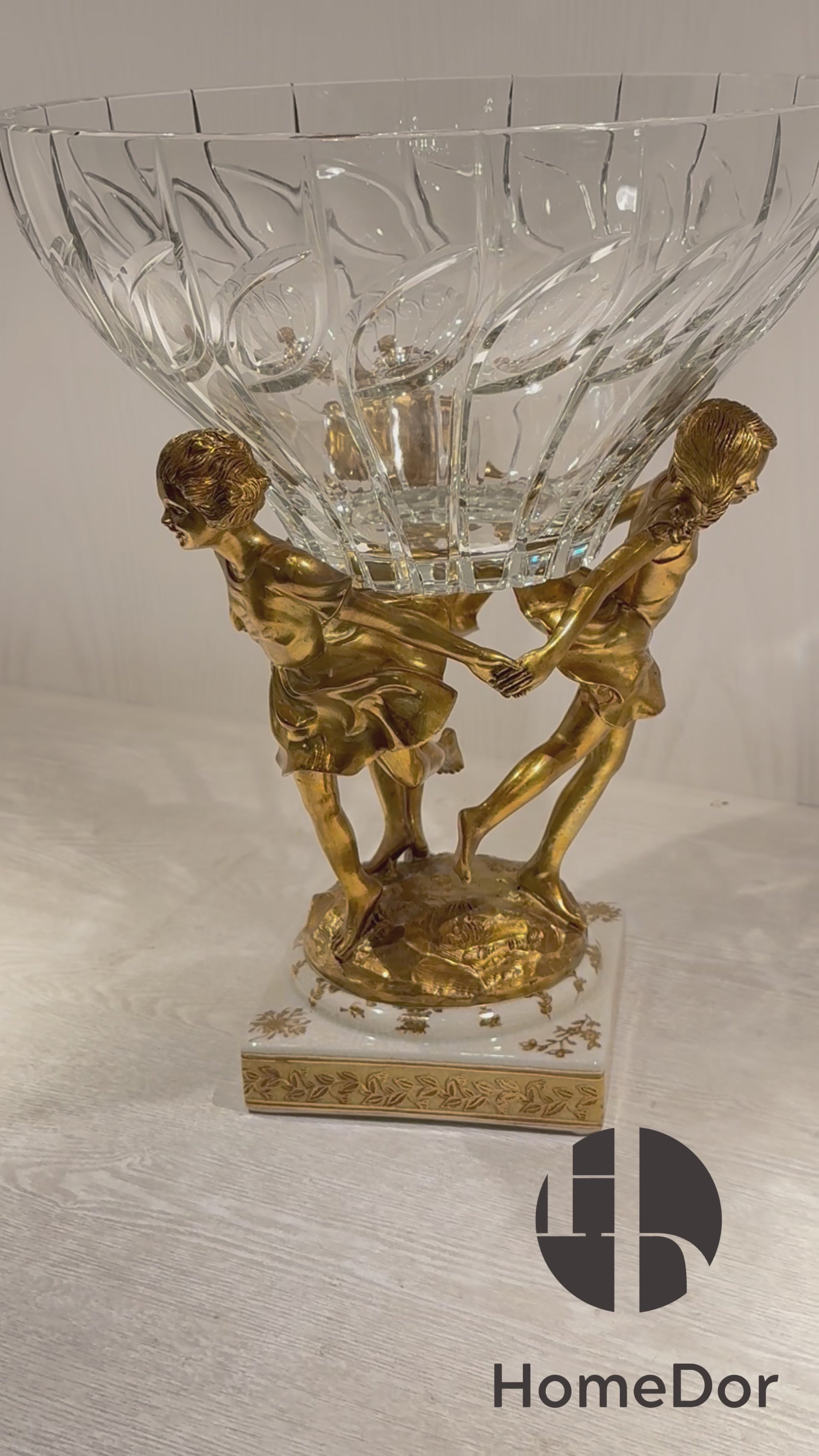 HomeDor × FH&Home | Prague Collection Exquisite Crystal Fruit Bowl with Brass Girls