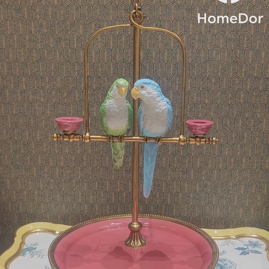 HomeDor × FH&Home | Romantic Vintage Parrot Candle Holder with Blush-Toned Tray
