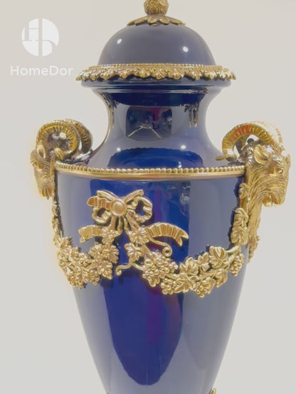 Eternal Navy Opulence Porcelain Trophy Artistic Ornament Urn/Table Decor