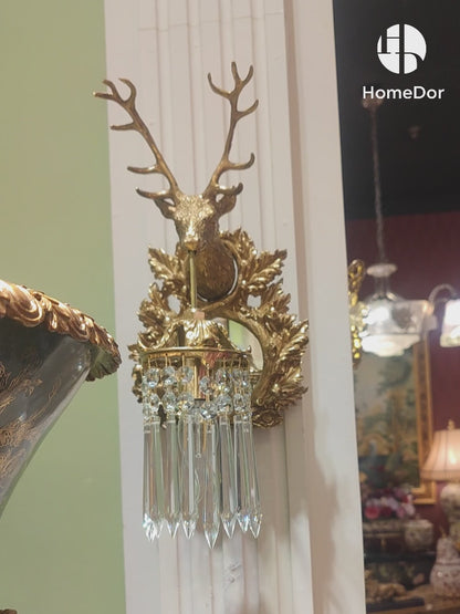HomeDor × FH&Home | Luxury Deer Head Accent Mirror Wall Sconce