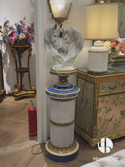 HomeDor × FH&Home | Elegant Porcelain Double Horse Head Sculptures with Decorative Pedestals