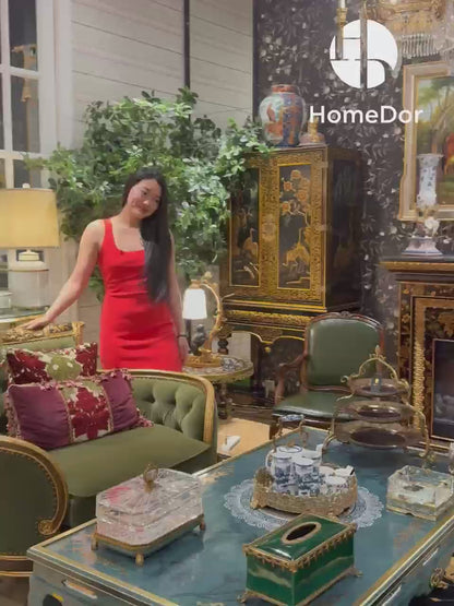 HomeDor × FH&Home | Vintage French Style Velvet Green Sofa