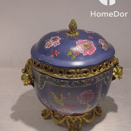 HomeDor × FH&Home | Dark Blue Porcelain Floral-Bird Motifs Canister Box/Jar2