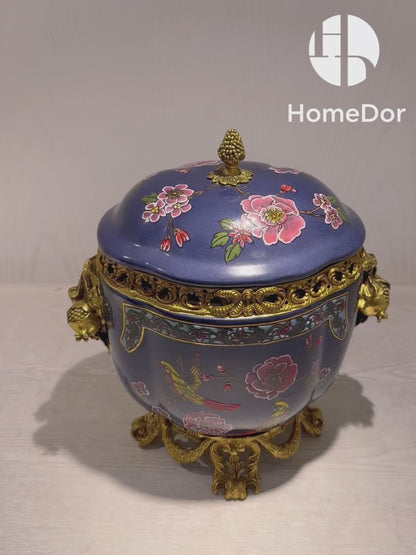HomeDor × FH&Home | Dark Blue Porcelain Floral-Bird Motifs Canister Box/Jar2