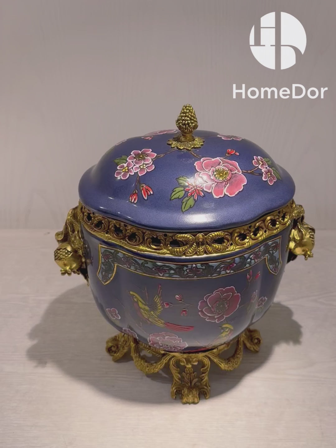 HomeDor × FH&Home | Dark Blue Porcelain Floral-Bird Motifs Canister Box/Jar2