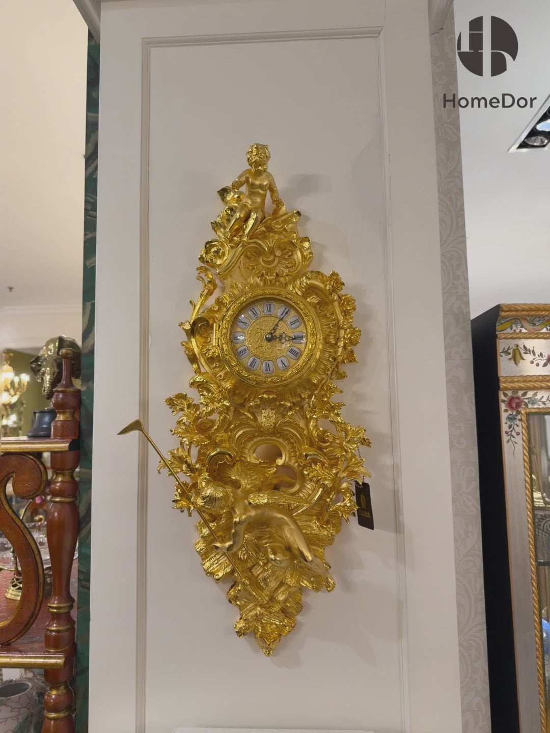 Ornate Rococo-Inspired 24K Gold Finish Brass Wall Clock