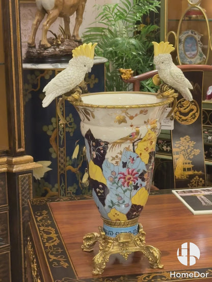 HomeDor × FH&amp;Home | Elegante porcelana con pájaros y flores esmaltadas de colores