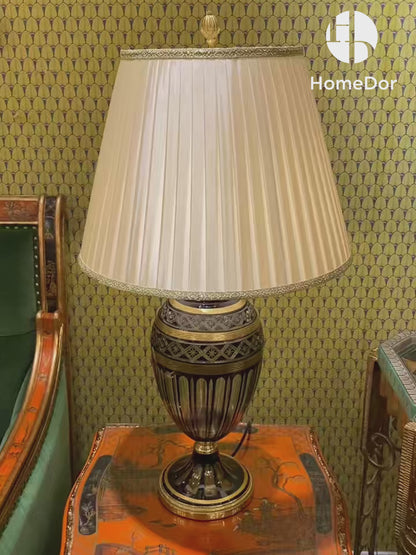 HomeDor × FH&Home | Retro Luxury Black Gold Carved Glass Table Lamp
