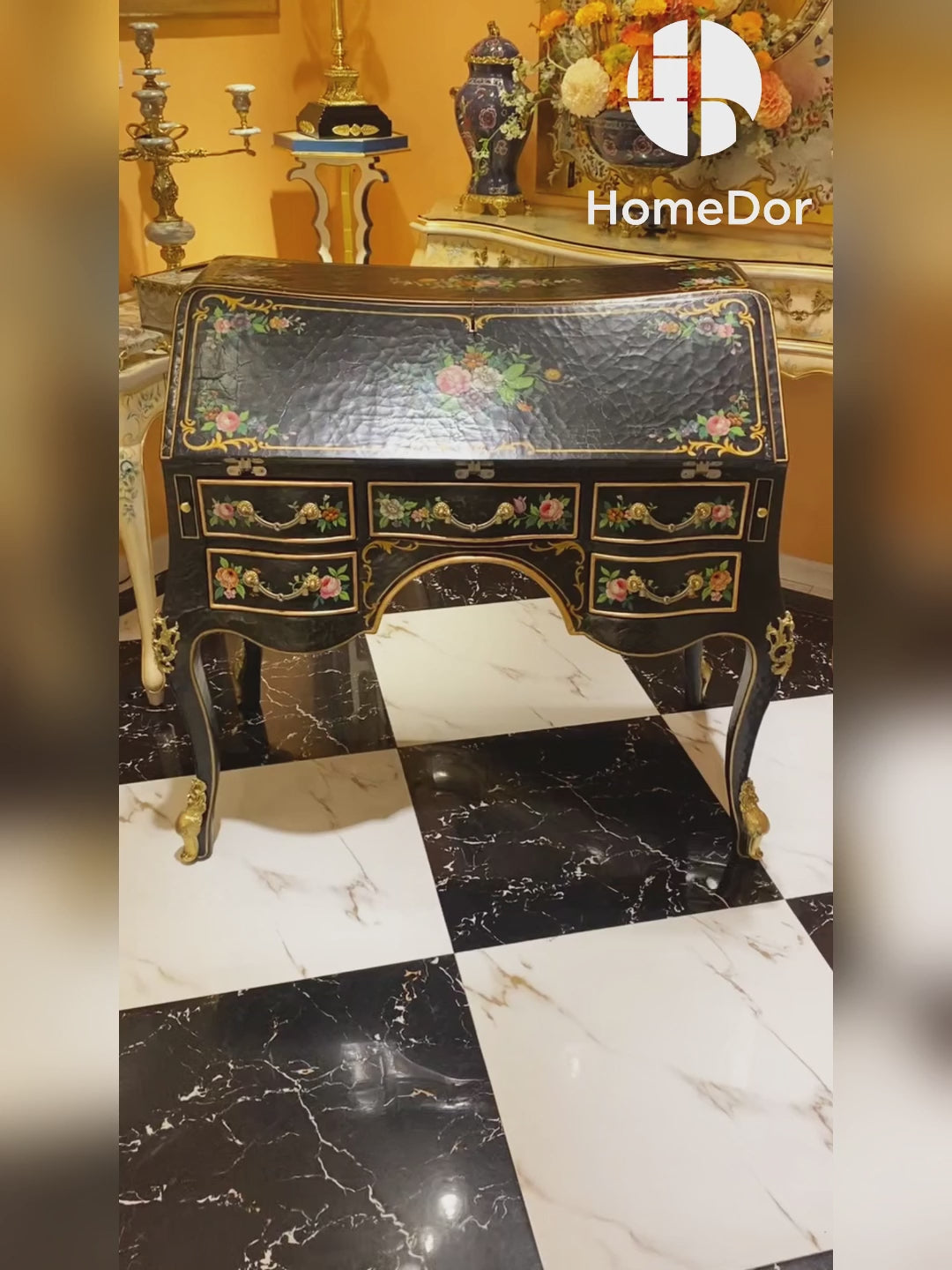 HomeDor × FH&Home | Rococo Craquelure Roses Series Secretary Desk
