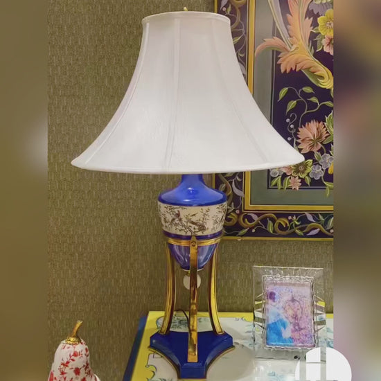 HomeDor × FH&Home | Elegant Chinoiserie Blue Porcelain Ink Wash Bird Motif Table Lamp
