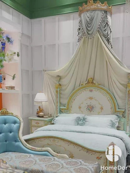 HomeDor Classic Rococo Style Floral Collection Emperor Bed & Crown Canopy Set