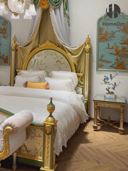 this bedroom bench encapsulates the grandeur of Rococo aesthetics