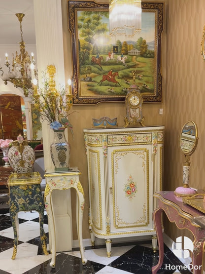HomeDor Classic Rococo Elegance Ivory Floral Side Cabinets