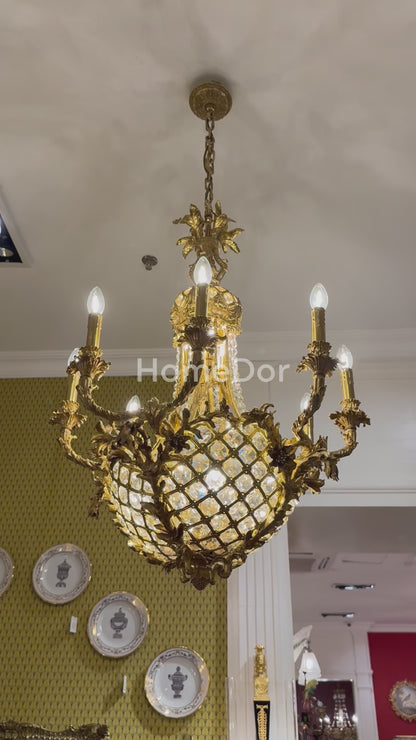 HomeDor × FH&Home | Classical Pineapple-inspired Delicate Carved Brass Chandelier