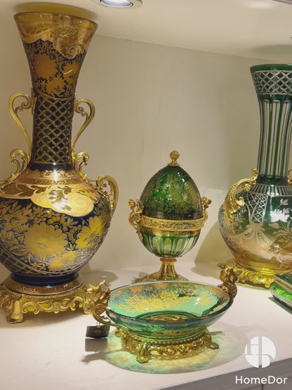 HomeDor Aurora Glass Green Etched Royal Set