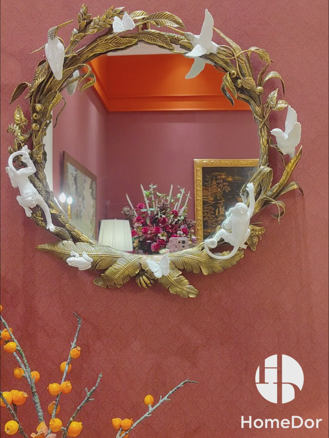 HomeDor × FH&Home | Exquisite Banana Tree Inspired Circular Mirror With Wildlife Embellishments2