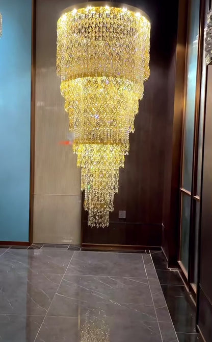 HomeDor Luxury Multi-tiered Gold Feather Waterfall Crystal Chandelier