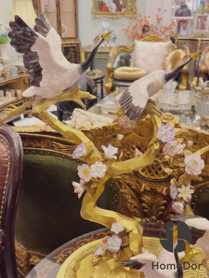 HomeDor Chinoiserie Luxury Flying Cranes Branch Art Sculpture