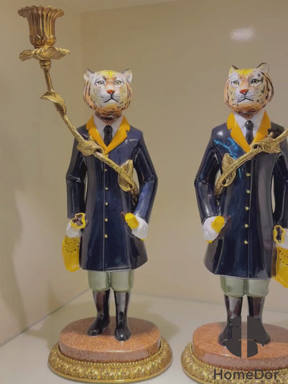 HomeDor Dapper Tiger Gentleman Candelabra Pair