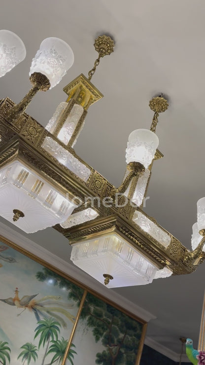 HomeDor × FH&Home | Retro-inspired Elegant Frosted Glass & Brass Chandelier