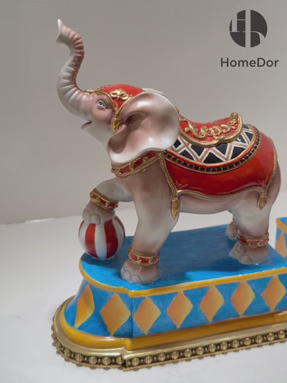 Vibrant Painted Ceramic Playful Elephant Bookends