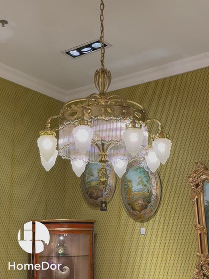 HomeDor × FH&amp;Home | ثريا نحاسية تاجية بظلال زجاجية مستوحاة من الفاكهة