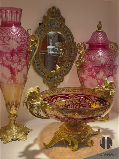 Aurora Glass Pink Etched Floral Set