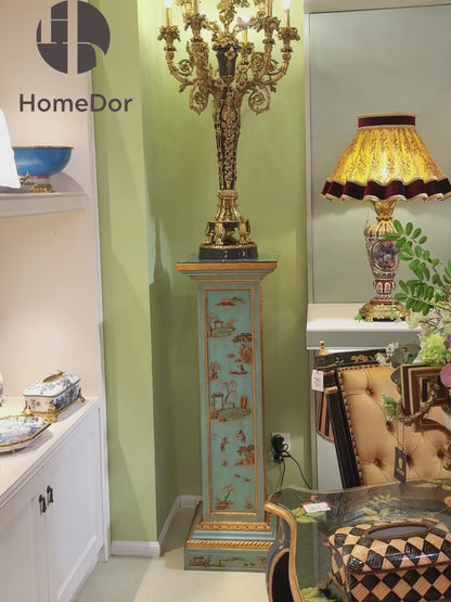 HomeDor Marlene Series Ornate Gold Painted Turquoise Pedestal
