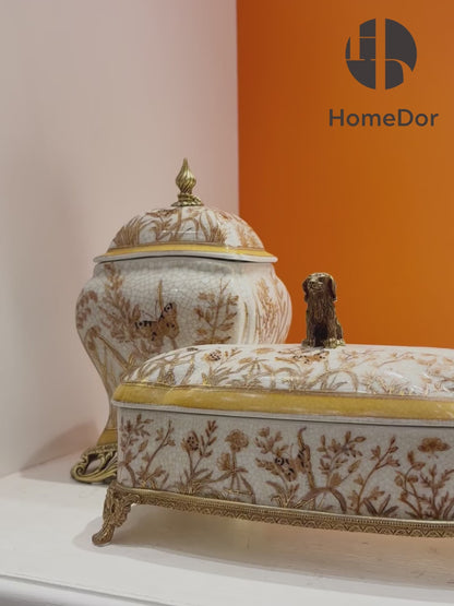 HomeDor Exquisite Golden Floral Crackle Decor Set I