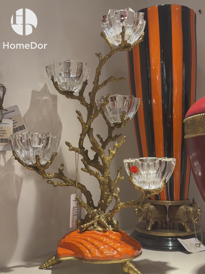 HomeDor × FH&Home | Prague Collection Exquisite Seaside Inspired Brass Branch Crystal Candle Holder