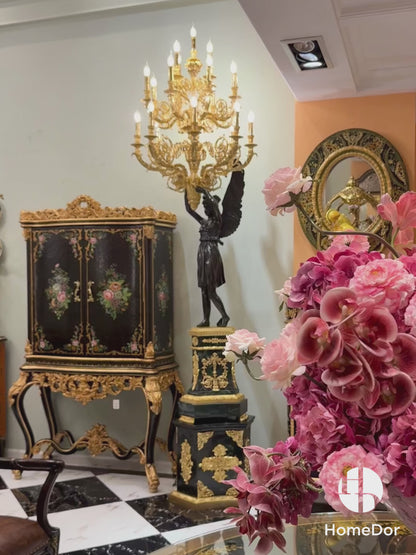 HomeDor × FH&amp;Home | مصباح أرضي من الرخام بتصميم الملاك الحارس مع كأس ذهبي