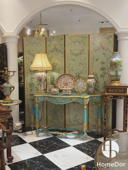 HomeDor European Vintage Garden Green Linen Room Divider