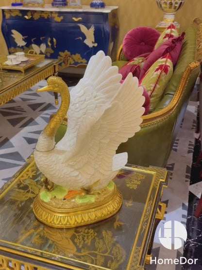 HomeDor Elegant Spread-Wing Swan Tabletop Sculpture