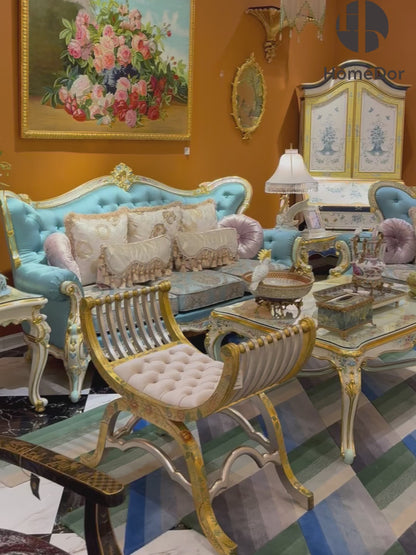 HomeDor Luxury Artistic Chinoiserie Rococo X-Frame Stool