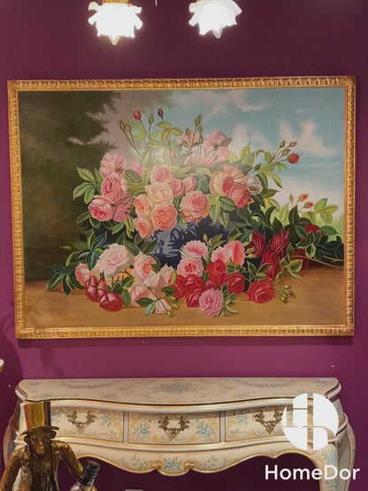 HomeDor Vintage Hand-Painted Romantic Rose Bouquet Framed Wall Art