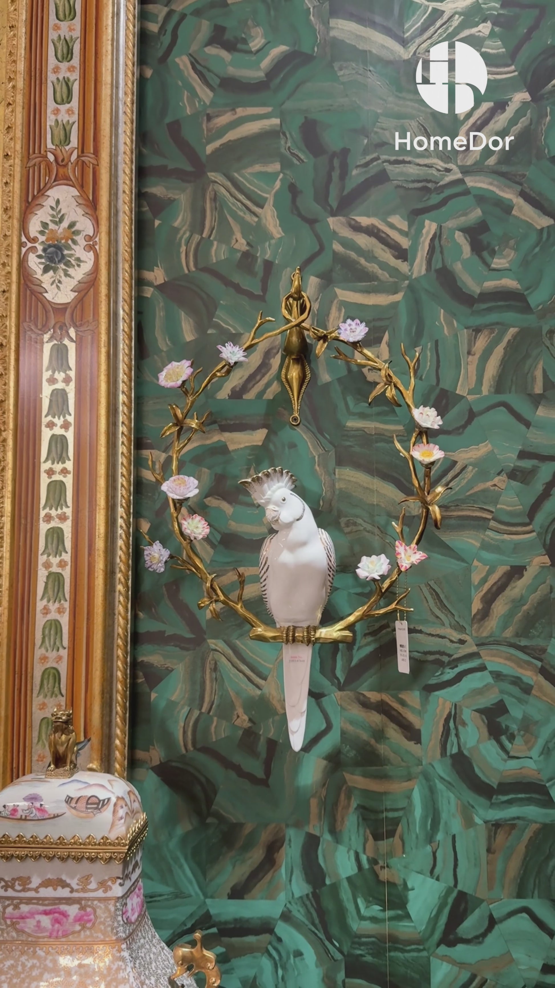  Artistic Hanging Wall Decor of White Parrot Perched on Floral Hoop