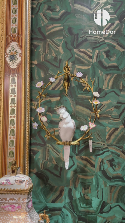  Artistic Hanging Wall Decor of White Parrot Perched on Floral Hoop