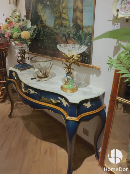 HomeDor Luxury Chinoiserie Hand-Painted Crane & Pine Console Table