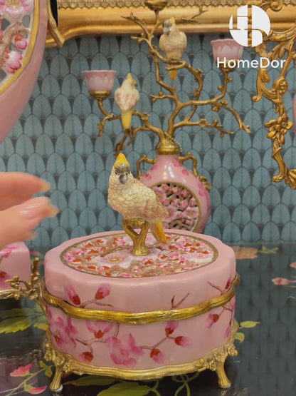 HomeDor Romantic Blush Peach Blossom Bird Porcelain Set